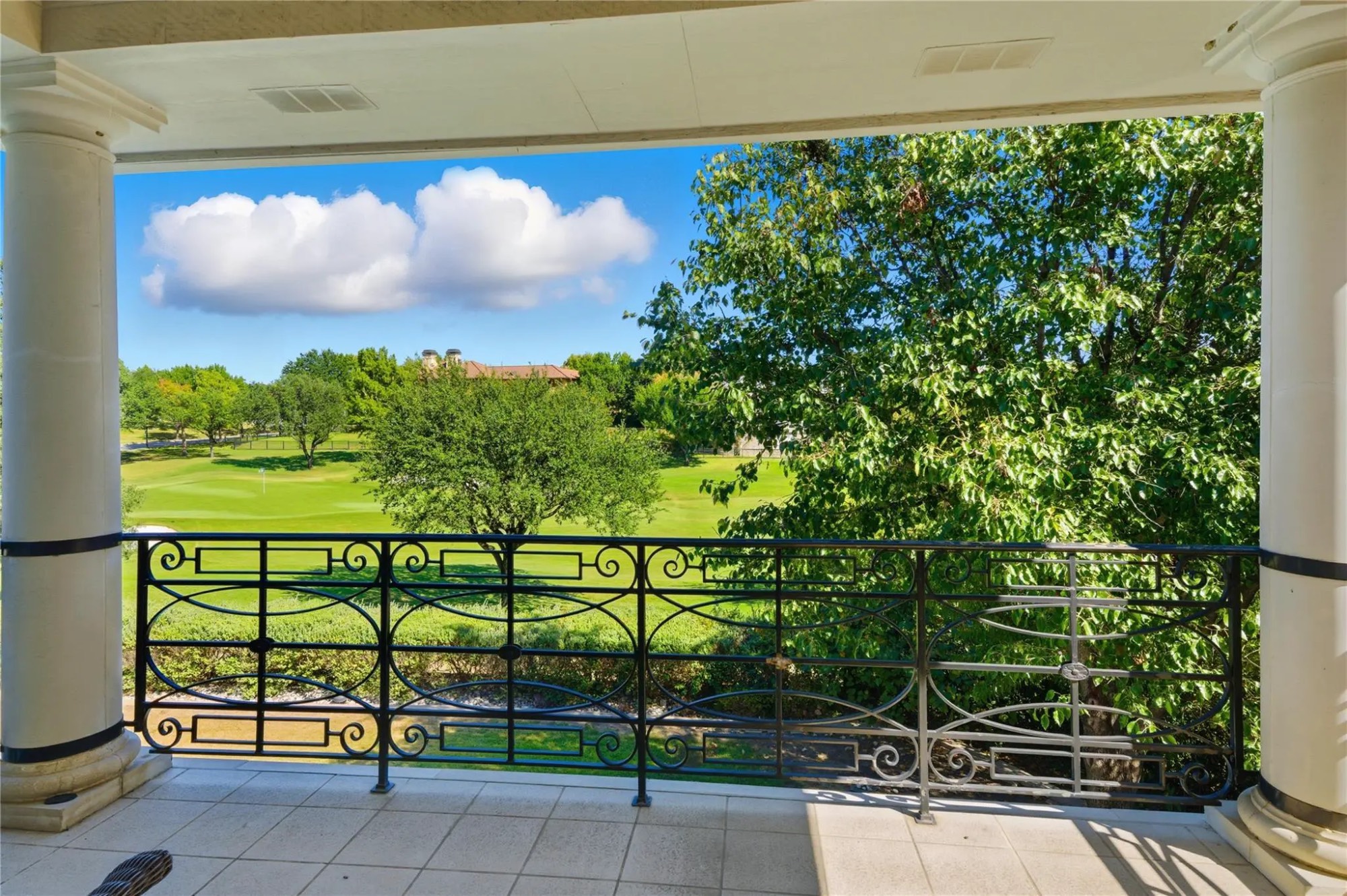 Covered balcony overlooking the fairway